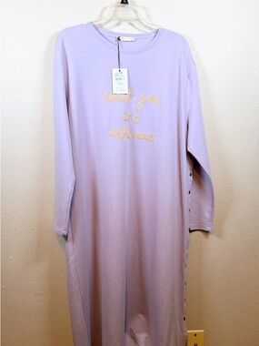 Lavender Long Sleeve Sleep Gown with Embroidered Script